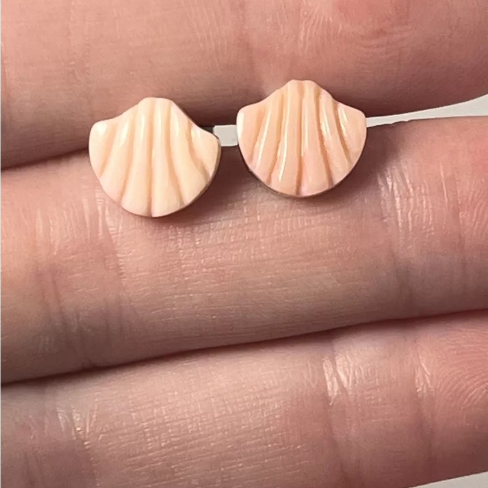 Hand Carved Conch Shell Sterling Silver Seashell 12mm Earrings